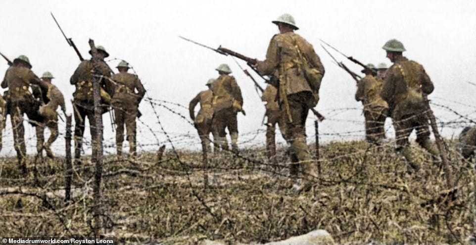 Troops rising from the trenches to battle. The Battle of the Somme was the bloodiest of the First World War and lasted for 141 days. On the first day alone, more than 19,000 British soldiers were killed and 38,000 were wounded.