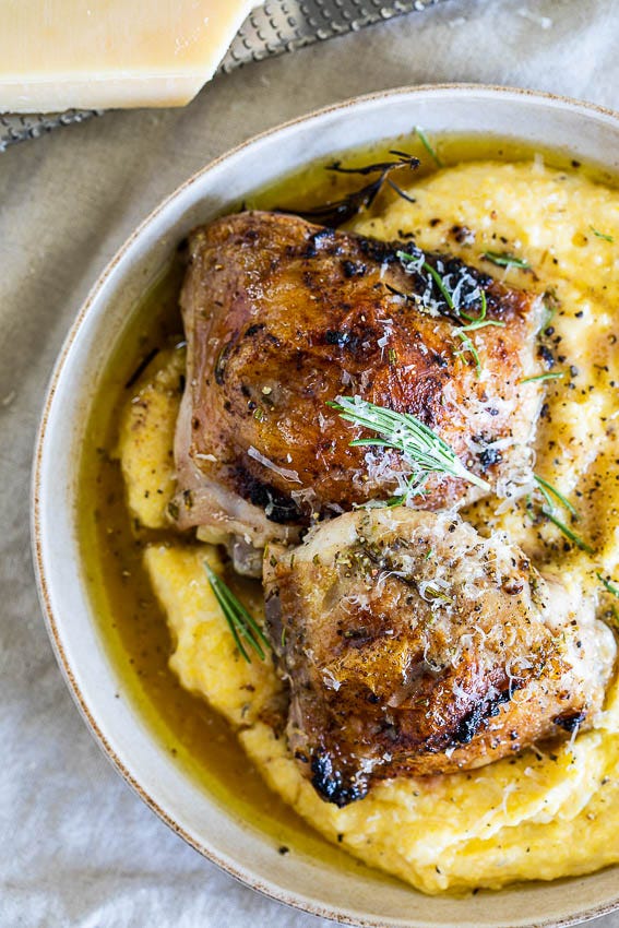 Rosemary Chicken with Cacio e Pepe Polenta