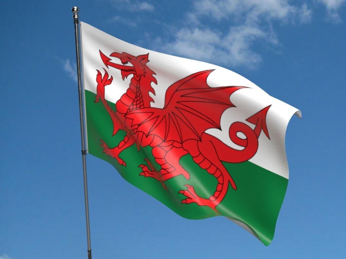 Welsh Flag, bearing the red dragon on a green and white background