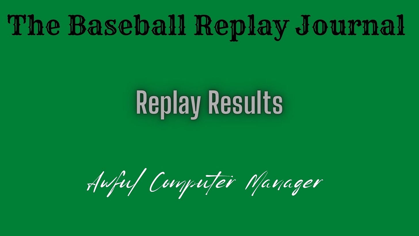 Diamond Mind Baseball Replay Results