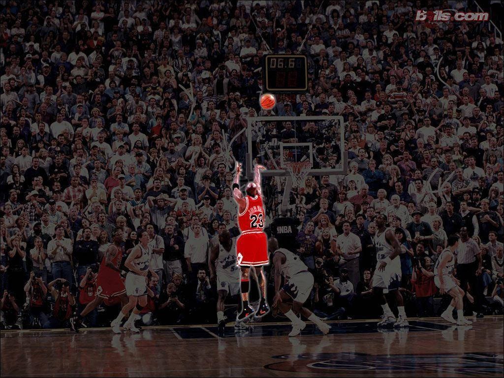 Download Michael Jordan Sinks a Three-Pointer Wallpaper | Wallpapers.com