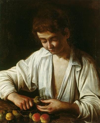 Boy Peeling Fruit