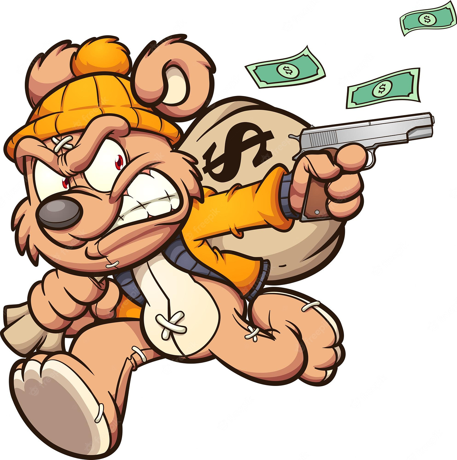 Premium Vector | Teddy bear stealing a big bag of money