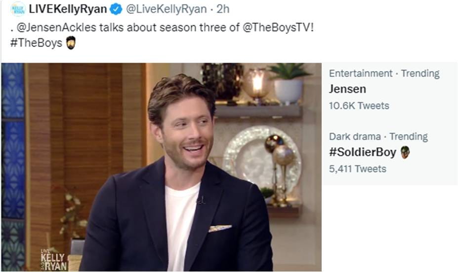 Jensen Ackles on live with kelly and ryan as soldier boy