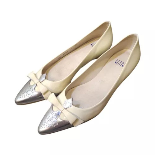 STUART WEITZMAN | Silver and White Patent Leather Cap-Toe Flats in Size US 7 - Picture 1 of 5