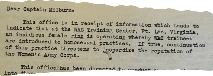 Once classified documents spell out the examples of “witch hunts” in the early 1950s with the Army’s Women’s Auxiliary Corps.