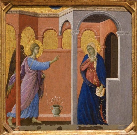 Peinture de Duccio représentant l'annonce faite à Marie