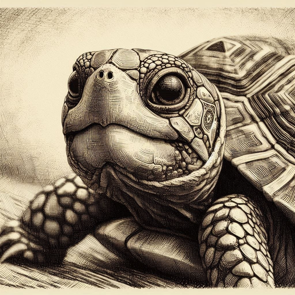 AI generated etching of a turtle