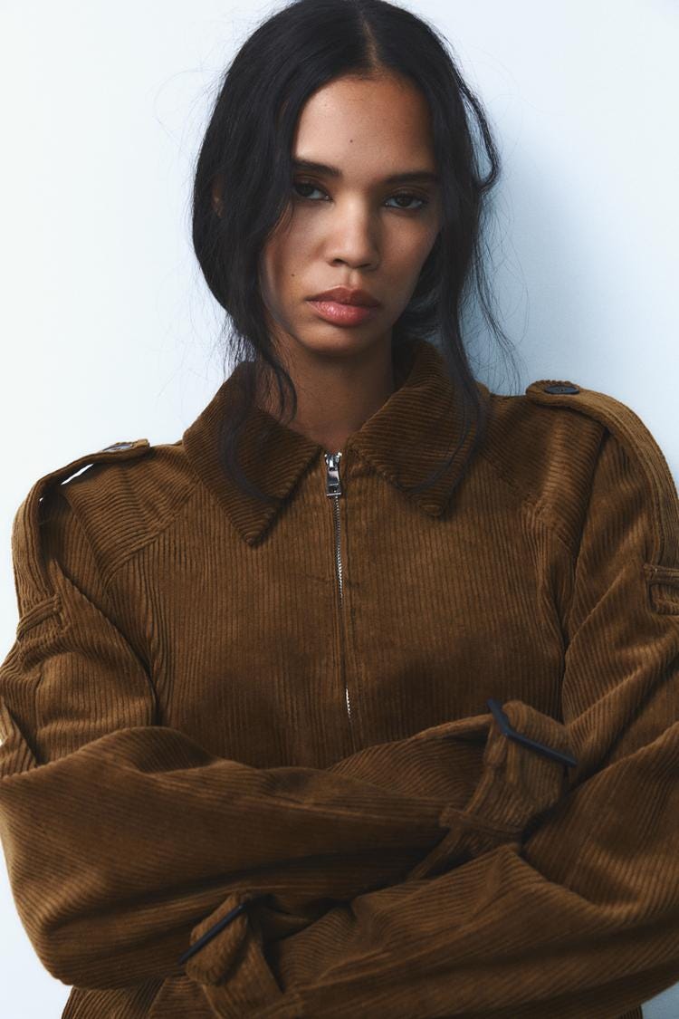 Zara TABBED CORDUROY BOMBER JACKET - Brown - Image 1