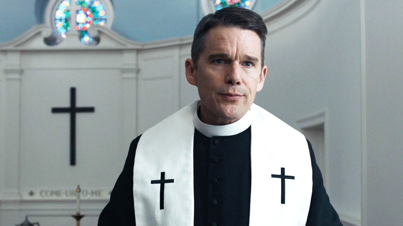 Ethan Hawke in First Reformed in his little priest robe.