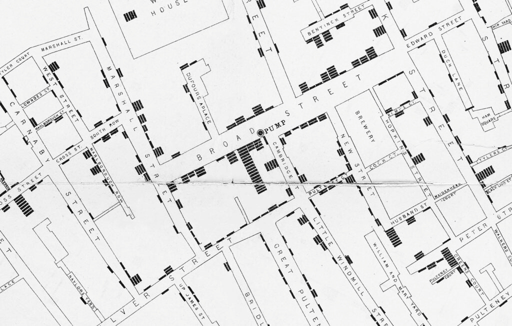 Black and white map of urban neighborhood