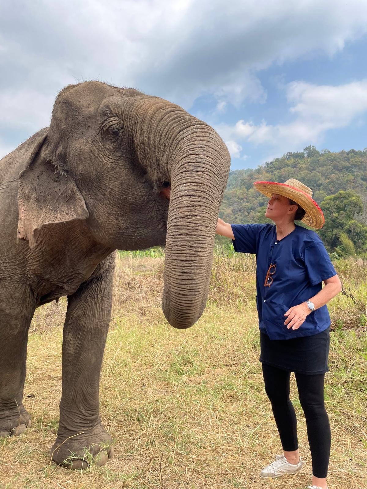 Jody sharing some elephant love at the Doilom Elephant Sanctuary, Thailand, February 2025