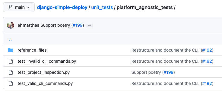 Section of a GitHub repository showing a small set of unit test files.