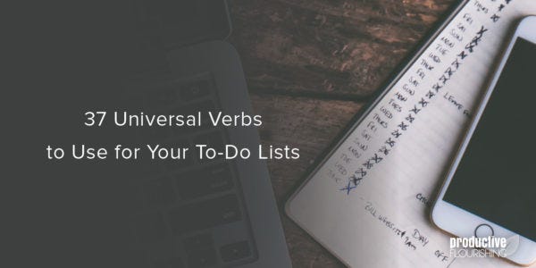 iPhone on a planner. Text overlay: 37 Universal Verbs to Use for Your To-Do Lists