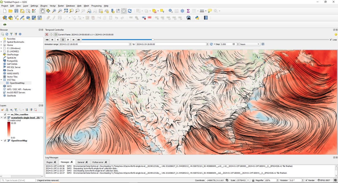 Wind Particles in QGIS via EDR Plugin