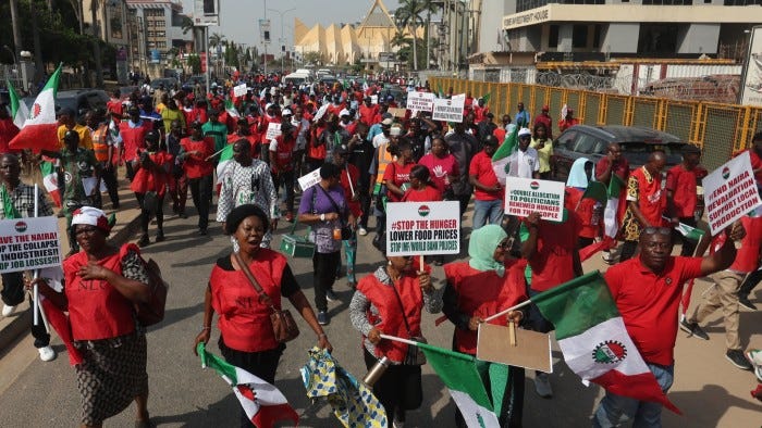 Nigerians protest in Abuja last month over the rising cost of living