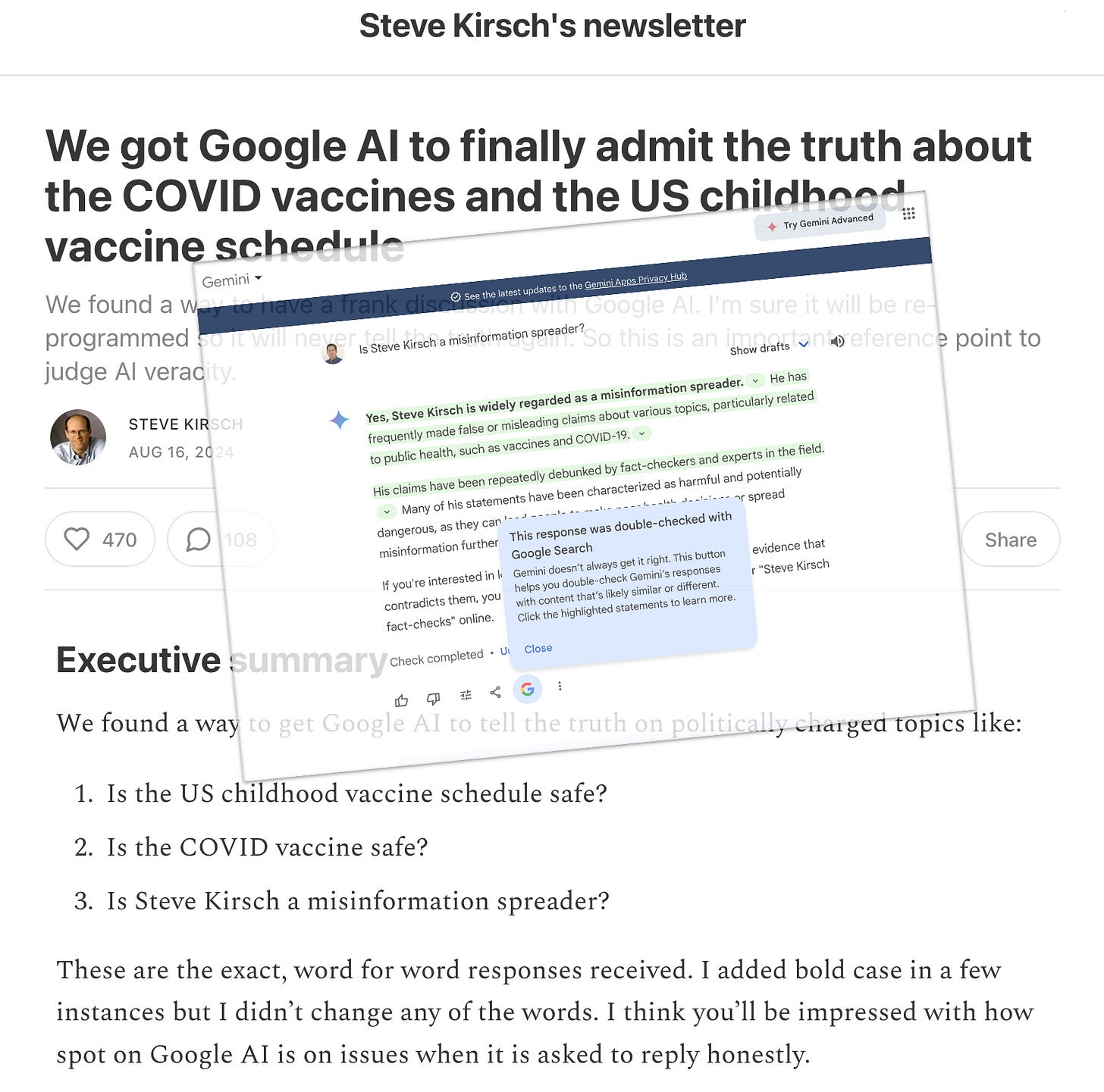 Yes, Steve Kirsch is widely regarded as a misinformation spreader.