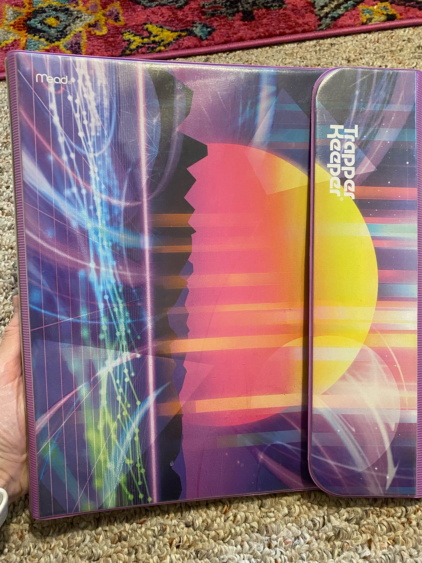 purple trapper keeper with sunset on cover