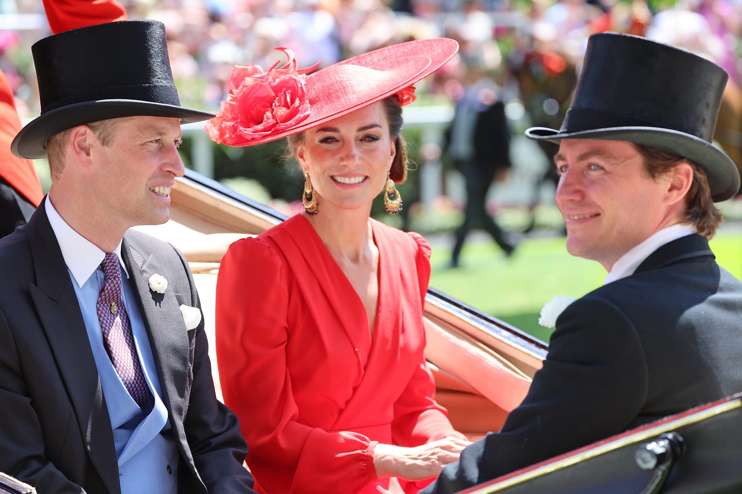Edoardo Mapelli Mozzi with Prince William and Princess Kate in a carriage at Royal Ascot