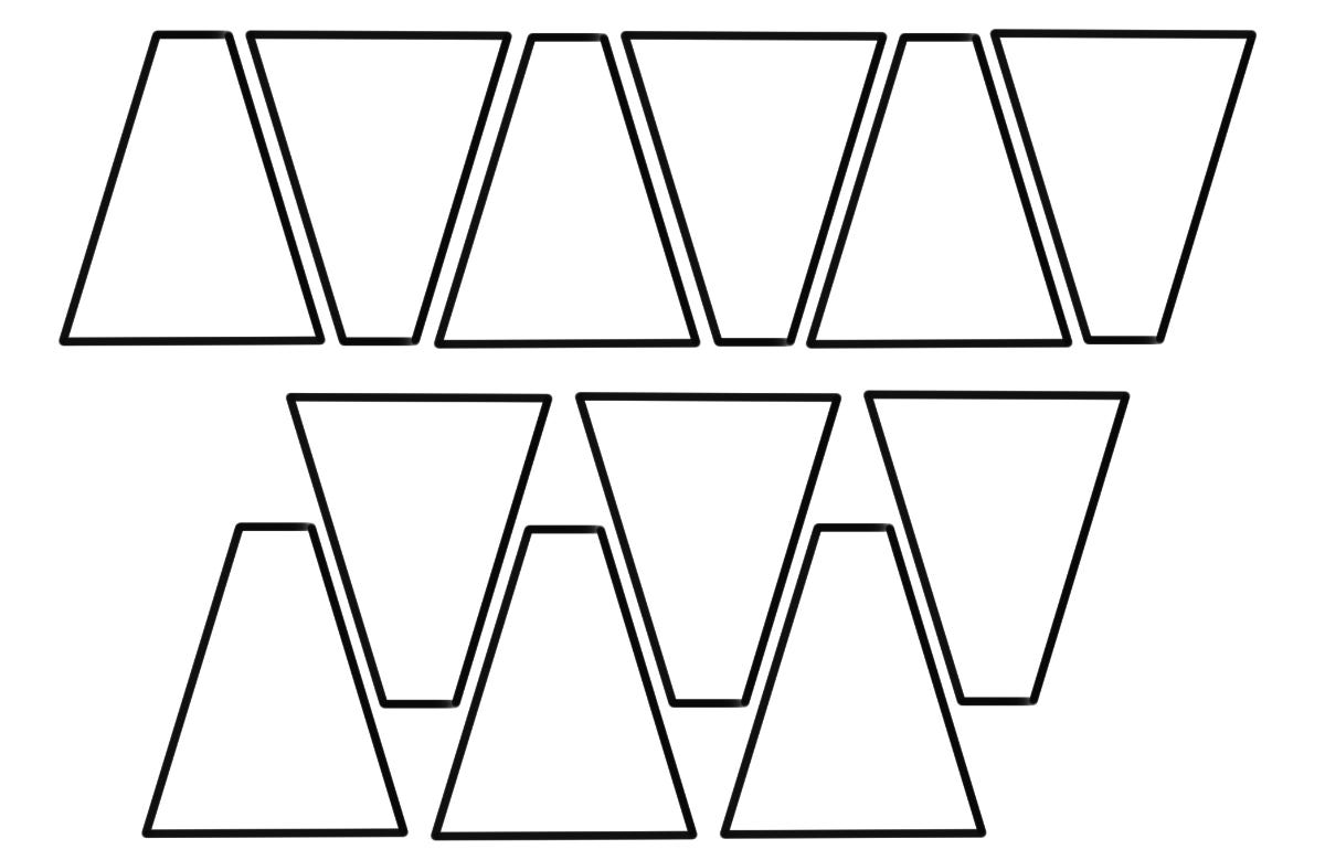 Two sets of trapezoids, upright and upseide down. One set is side-by-side, and the other is offset
