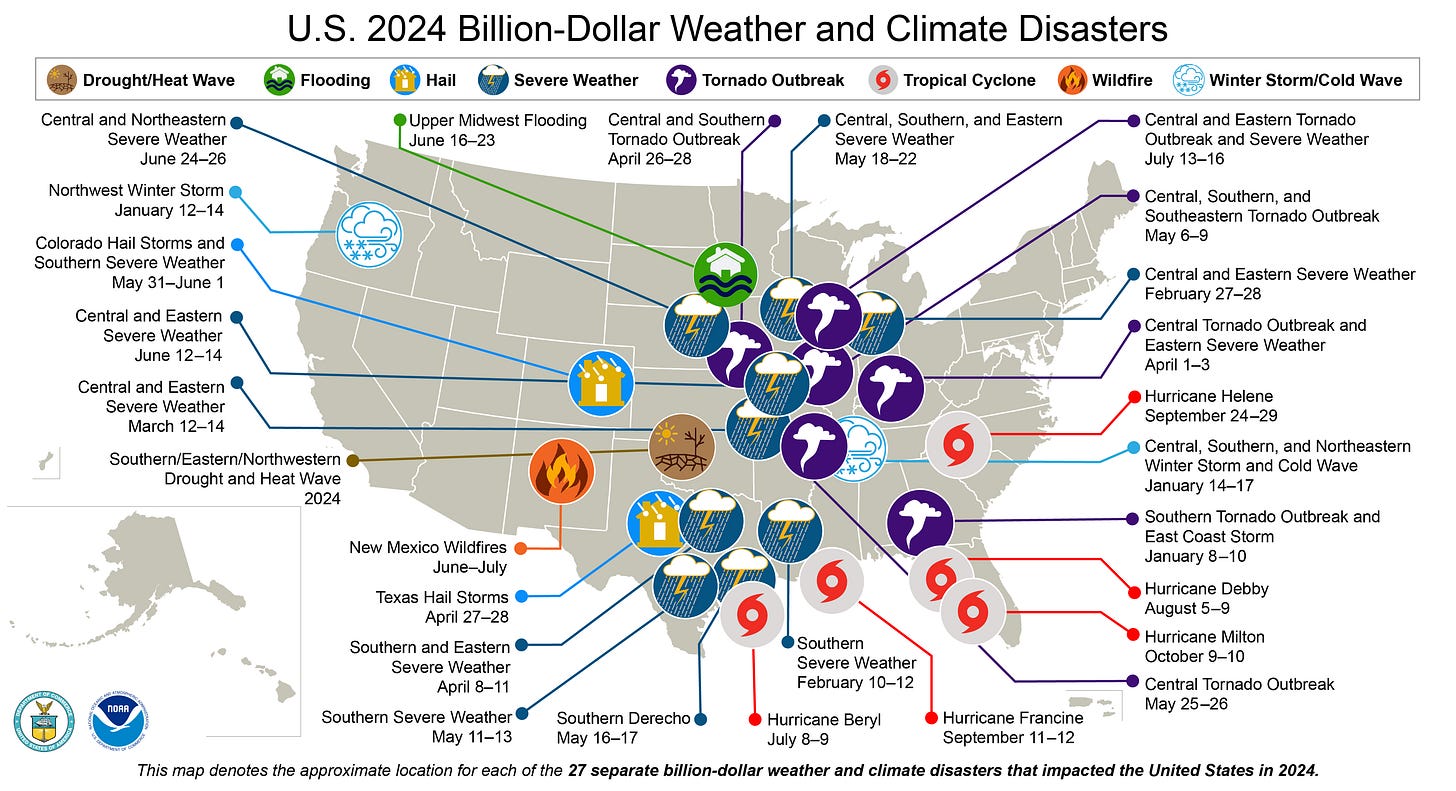 Map presenting the latest U.S. billion-dollar events