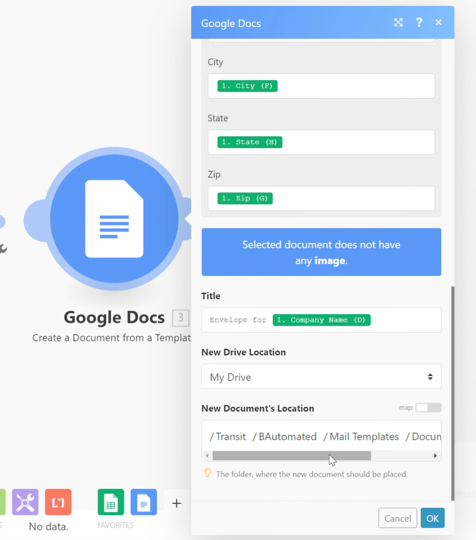 New Google Docs file location and title