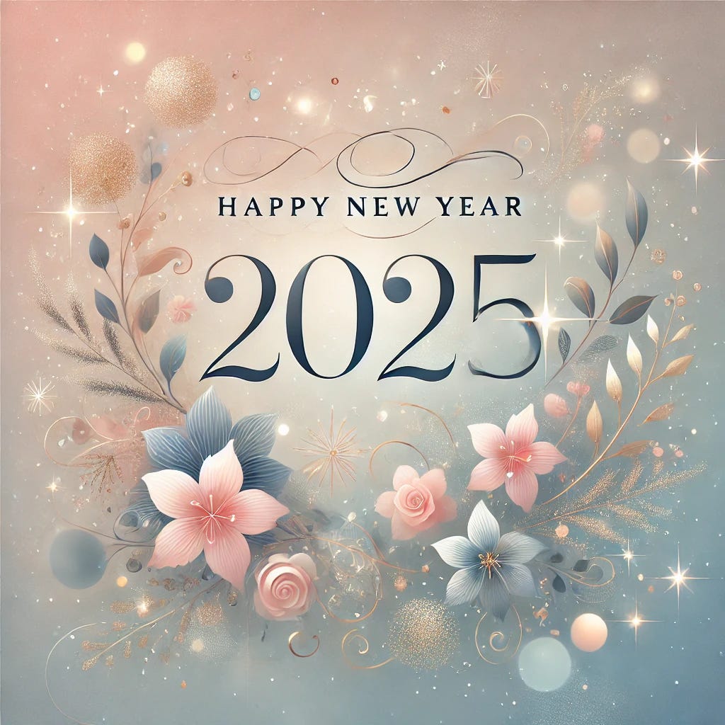 A beautifully designed aesthetic Happy New Year 2025 image. The design features a dreamy, soft color palette of pastel blues, pinks, and golds. Elegant typography spells out 'Happy New Year 2025,' surrounded by delicate sparkles, stars, and minimalistic floral elements. The background includes subtle gradients and bokeh effects, creating a serene and festive vibe. The overall look is classy and visually appealing, perfect for welcoming the new year.