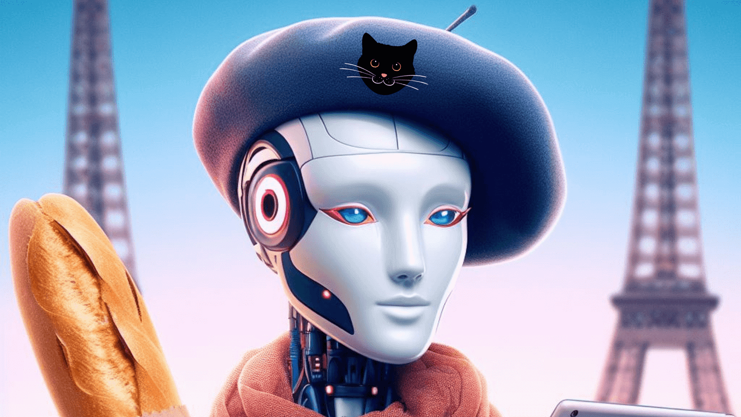 Image of French humanoid robot and cat face