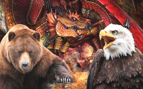 Image result for us eagle vs russian bear and chinese dragon | Rapiditas