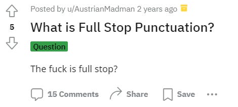 A question on Reddit for what is full stop
