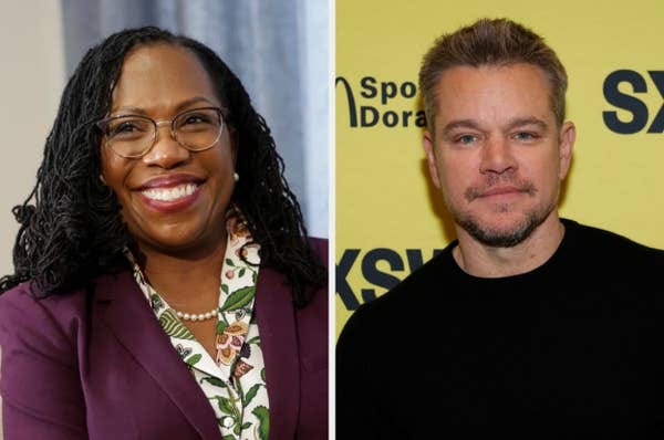 Two individuals side by side; one wears a floral blouse and blazer, the other a simple black sweater