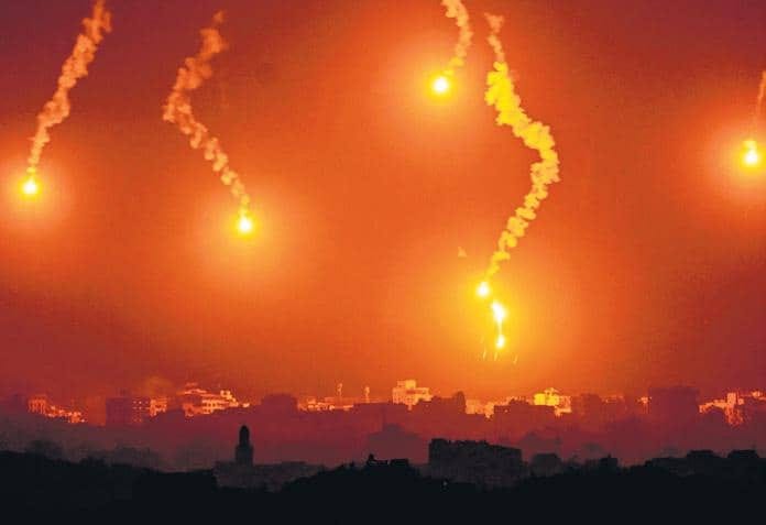 Intense Air Strikes Turn Sky Above Gaza Red