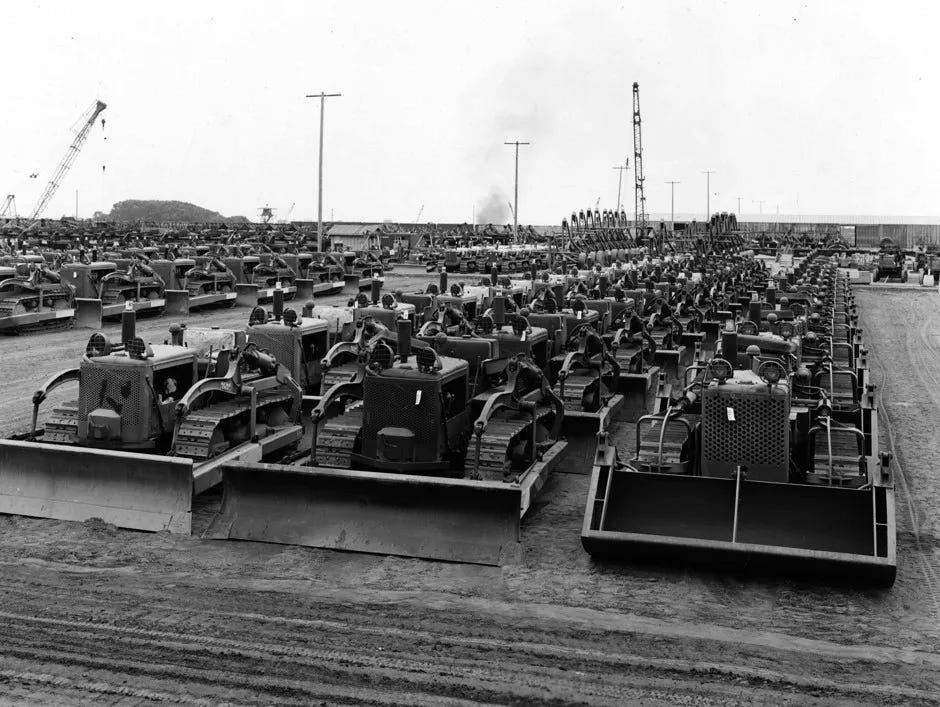 International Harvester bulldozers lined up for war 