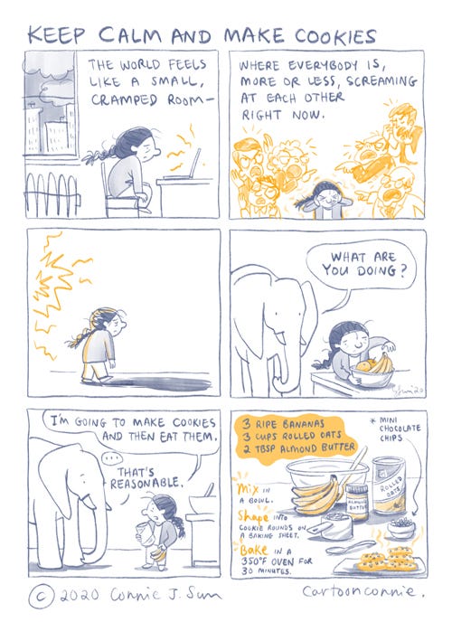 stress, coping, cookie recipe, comics, illustration, sketchbook, connie sun, cartoonconnie