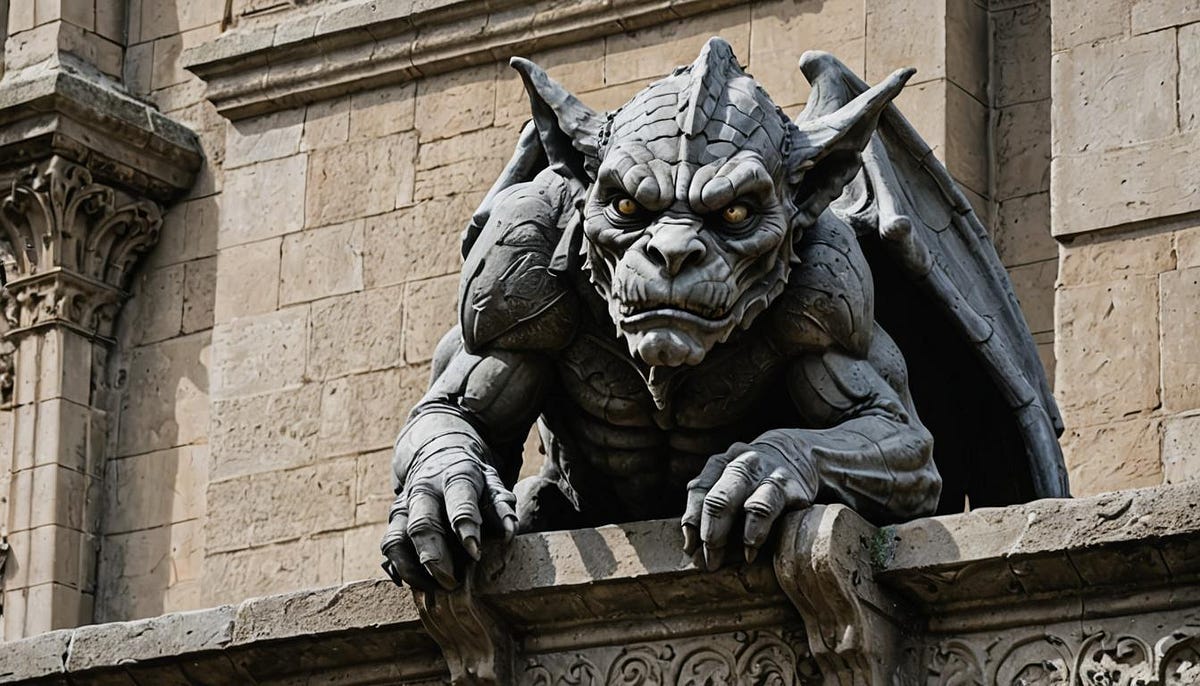 Gargoyle looking down from building