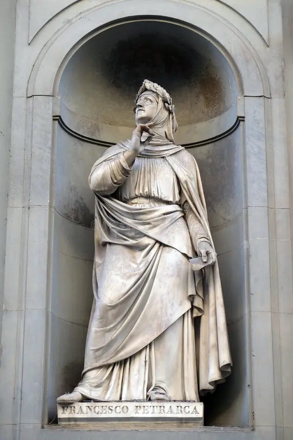 Statue of Petrarch looking upward