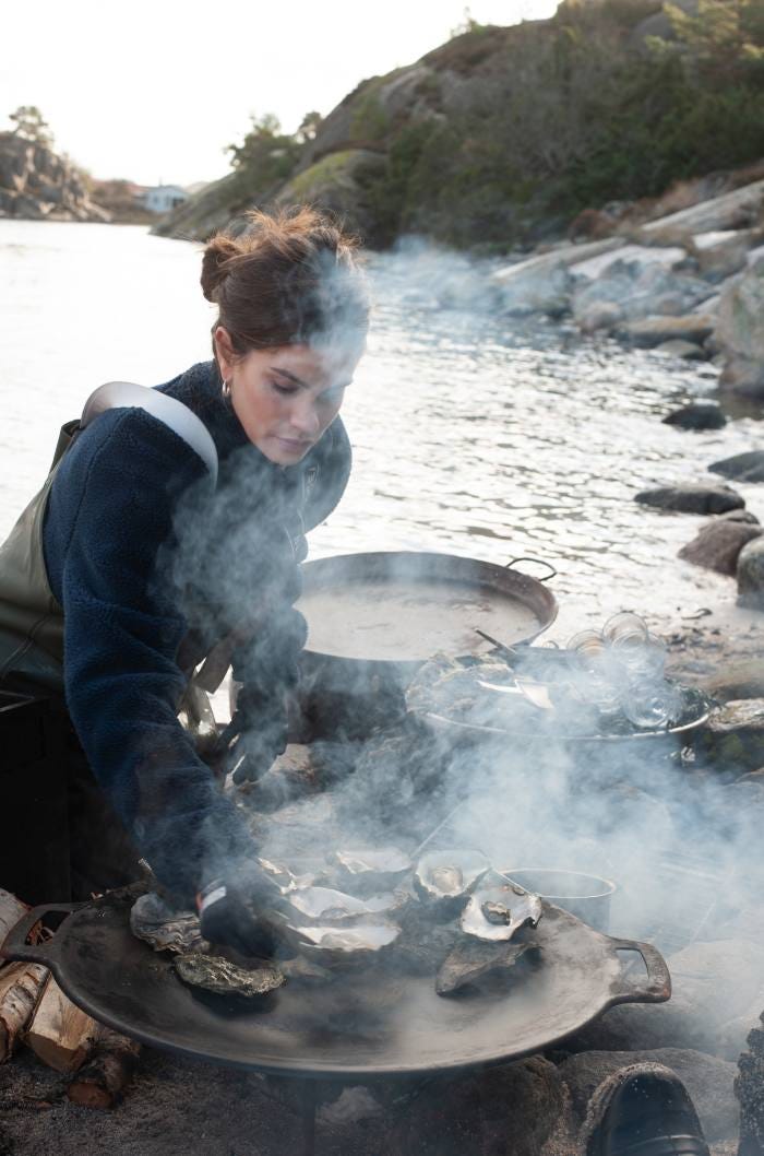 Seafood meals are cooked over an open fire as part of the oyster safaris