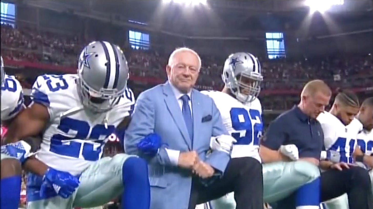 Pro-Trump Dallas Cowboys Owner Jerry Jones Kneels with Players Before  'Monday Night Football' Anthem