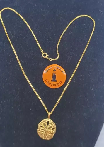 Vintage Sand Pendant Necklace Gold Tone 18 Inch Chains with Lighthouse Medallion - Picture 1 of 8