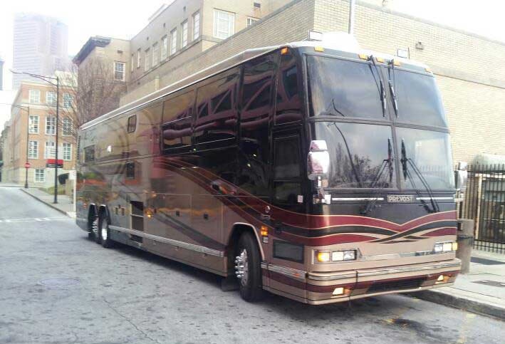 Bus parked on street in Atlanta, Georgia.