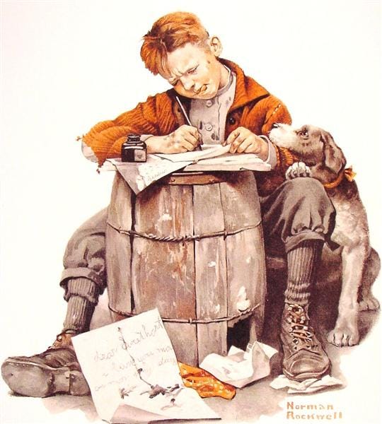 Little boy writing a letter, 1920 - Norman Rockwell