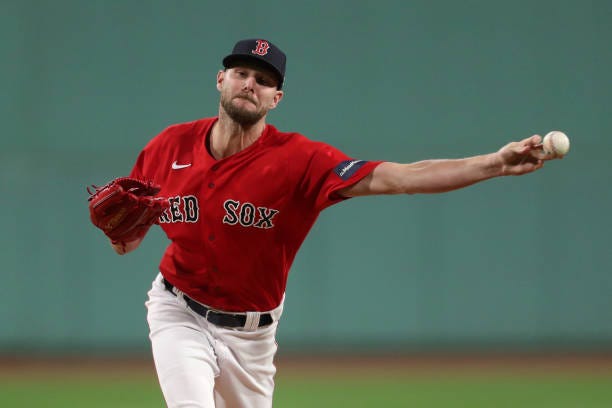 Chris Sale of the Boston Red Sox delivers a pitch during the first inning against the Chicago White Sox at Fenway Park on September 22, 2023 in...
