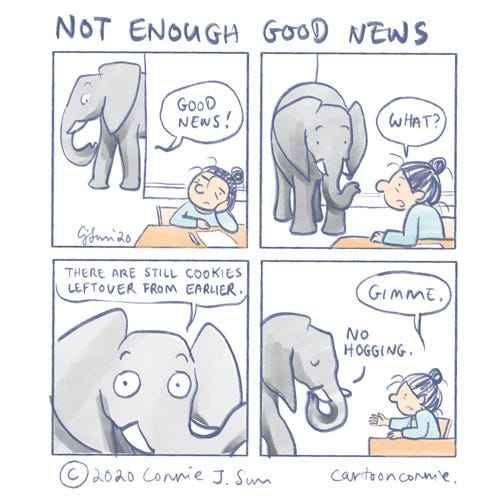 Not enough good news, comic strip news, depression art, comics, cartoon, illustration, sketchbook, connie sun, cartoonconnie