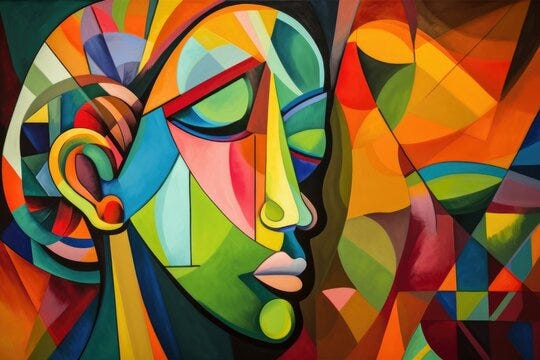 Cubism example of a colorful face