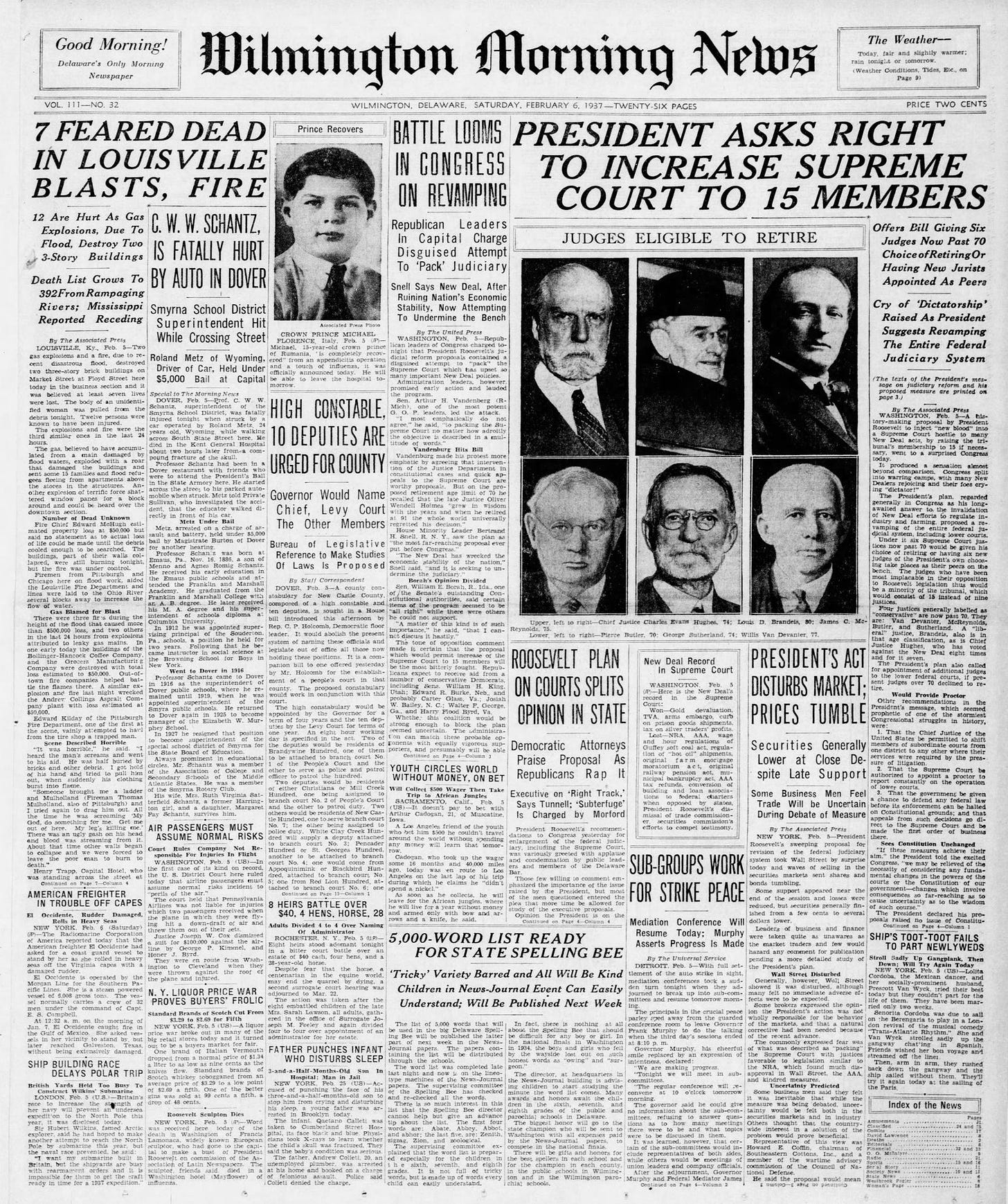FDR court plan, Elizabeth takes throne: News Journal archives Feb. 5