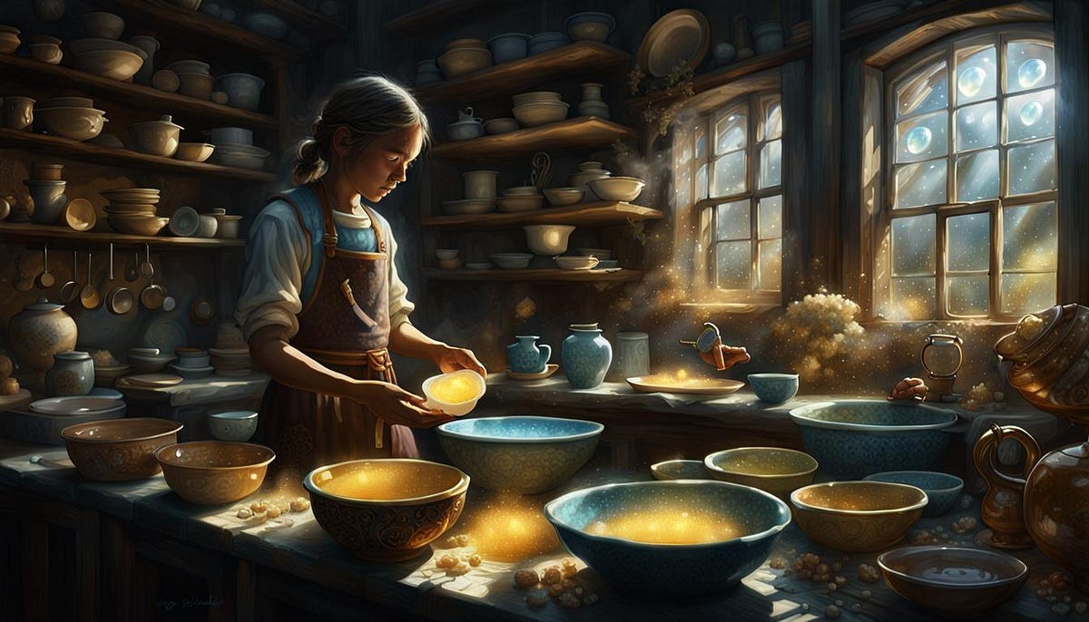 Young girl with dishes