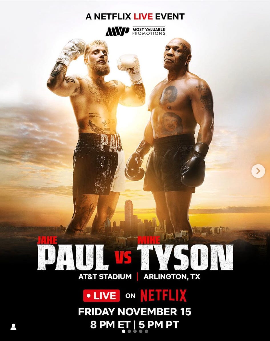 Jake Paul vs Mike Tyson on Netflix promotional poster