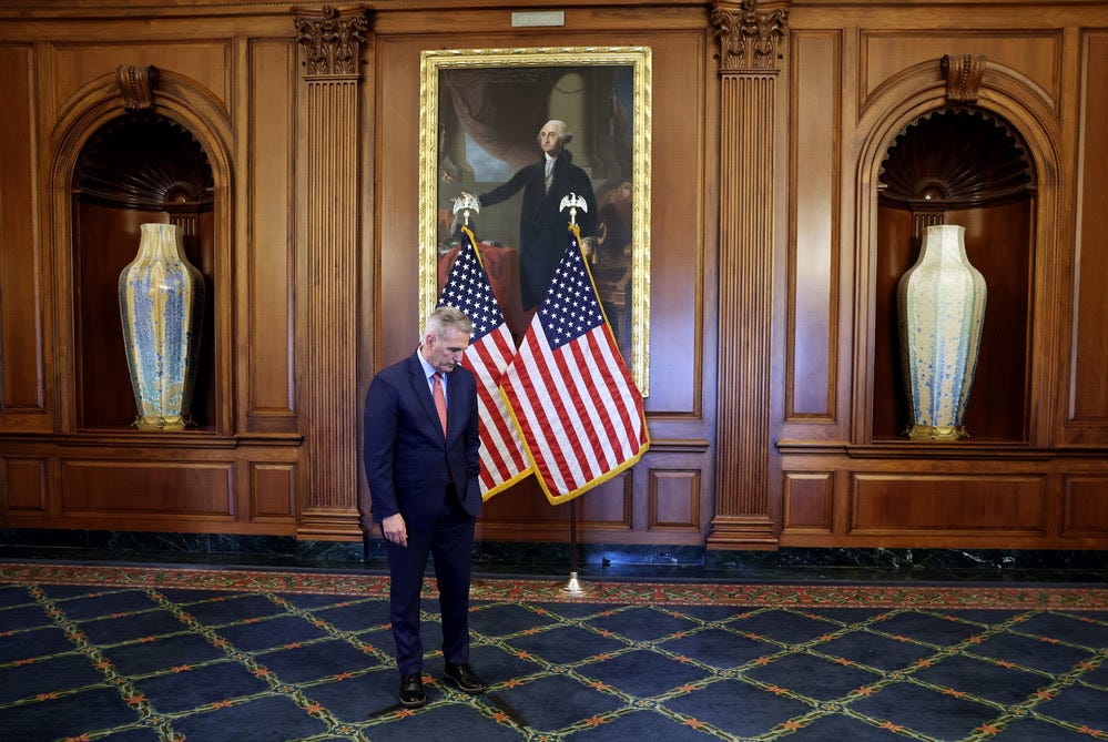Former Speaker of the House Kevin McCarthy during his last day at the U.S. Capitol on Thursday.