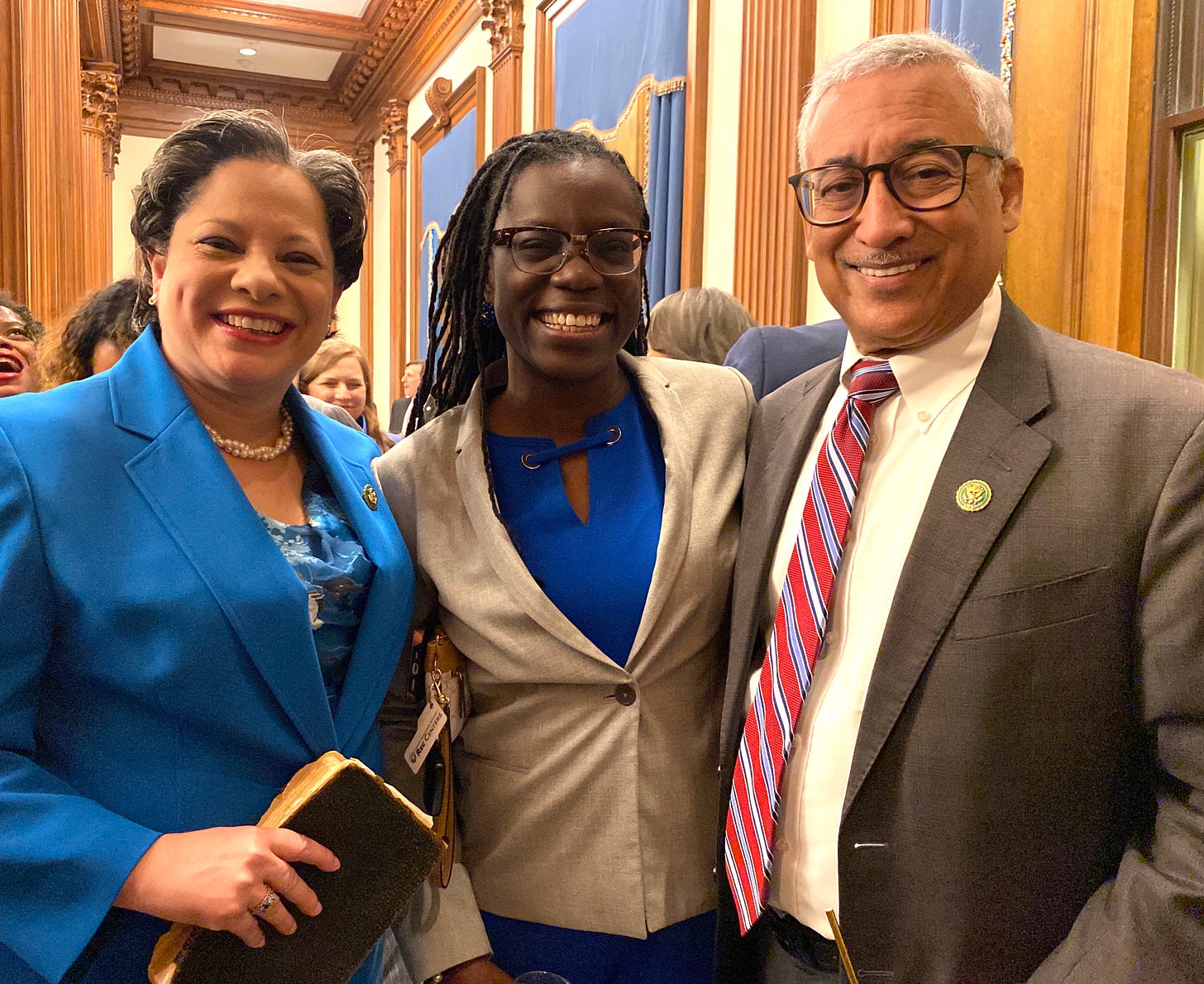 Jennifer McClellan, Keren Dongo and Rep. Bobby Scott