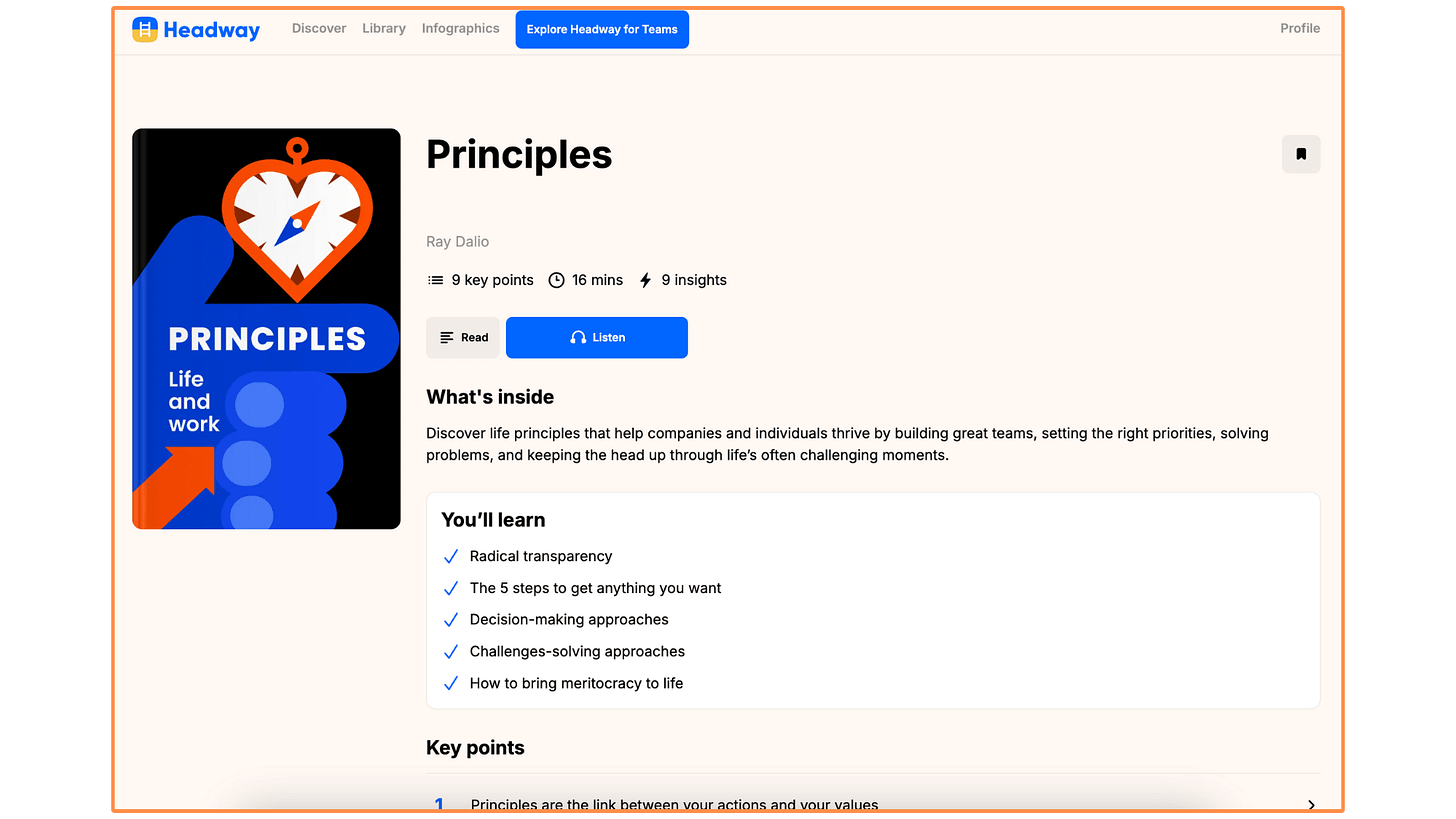 Headway's cover of the book Principles (desktop view)